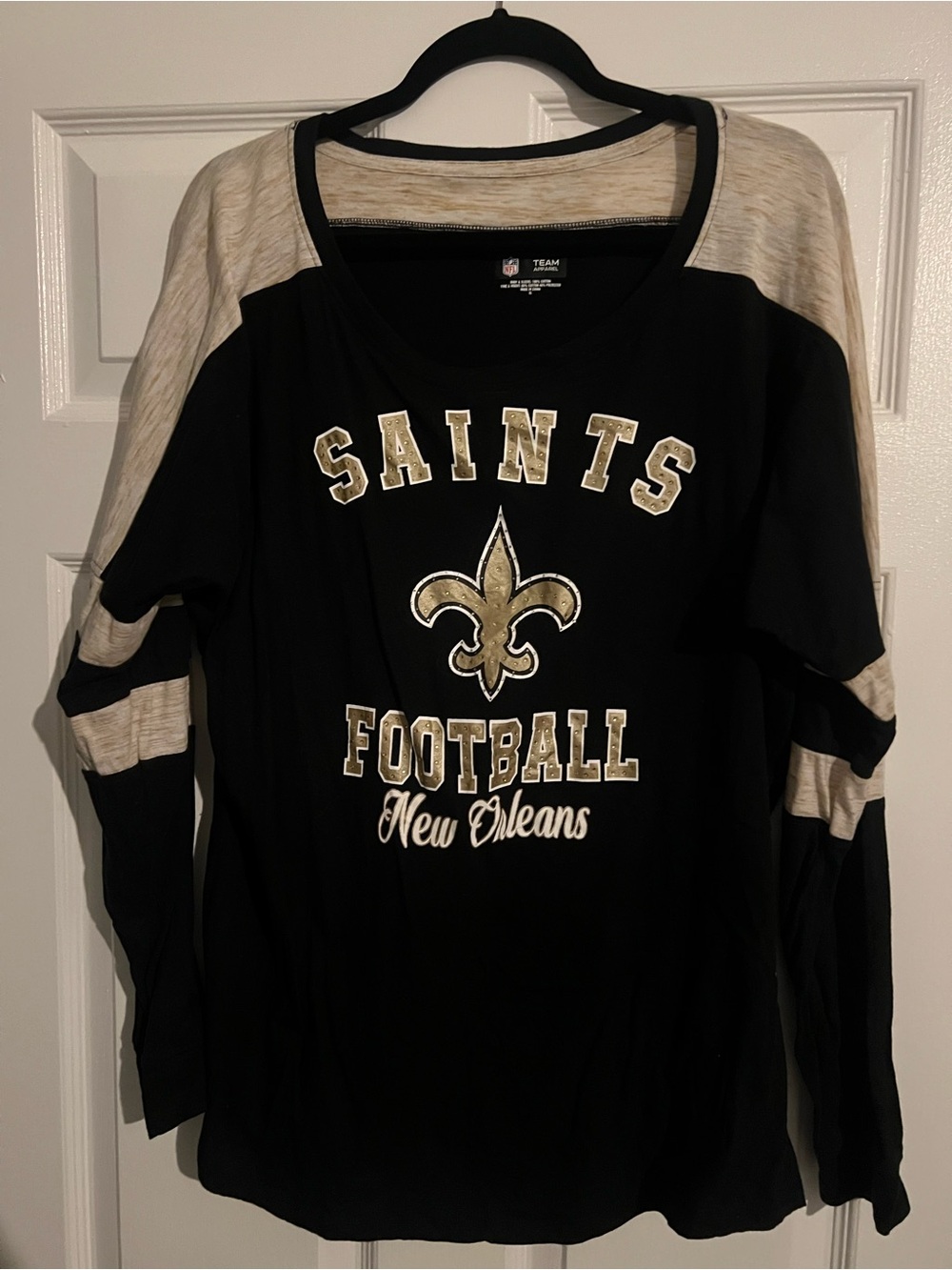 Team Apparel New Orleans Saints Black & Cream Long Sleeve Top